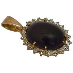 8.76 carat Russian Amethyst Mine Cut Diamond Halo Pendant