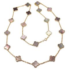 Van Cleef & Arpels Grey Mother Of Pearl Vintage Alhambra Yellow Gold Necklace 2