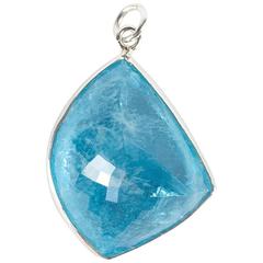 Deep Blue Freeform Aquamarine Pendant Bezel Set in Sterling Silver 8