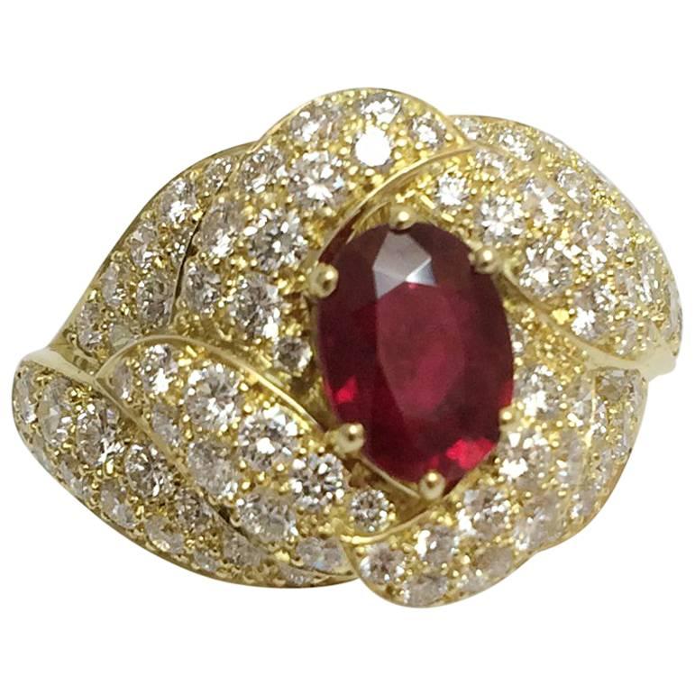 Boucheron Oval Ruby Diamond Gold Ring