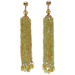 Faceted Citrine Peridot Bead Tassel Earrings