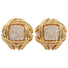 Hammerman Brothers Diamond Gold Domed Earrings 