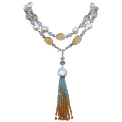 Multi-Gemstone Long Lariat Necklace 