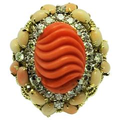 Salmon and Angelskin Coral Diamond Gold Ring 12