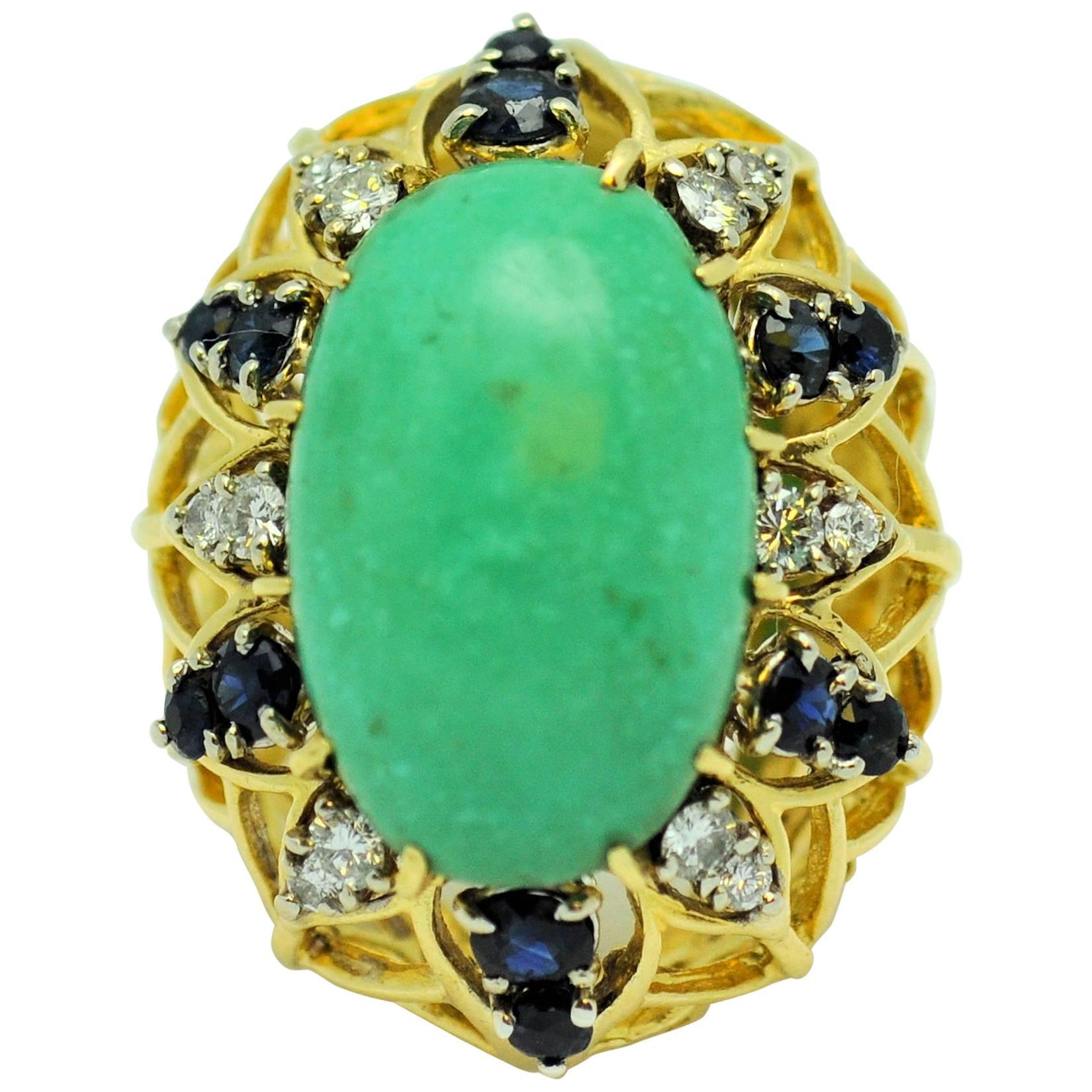 Turquoise Sapphire Diamond Gold Ring For Sale