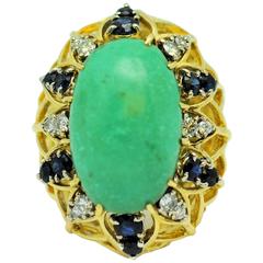 Vintage Turquoise Sapphire Diamond Gold Ring