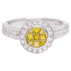 18 kt. Weißgold-Ring  1,7 ct. Unsichtbare Prinzessin Fancy Gelbe & Weiße Diamanten