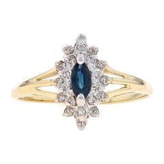 Antique Yellow Gold Sapphire & Diamond Halo Ring - 10k Marquise .44ctw