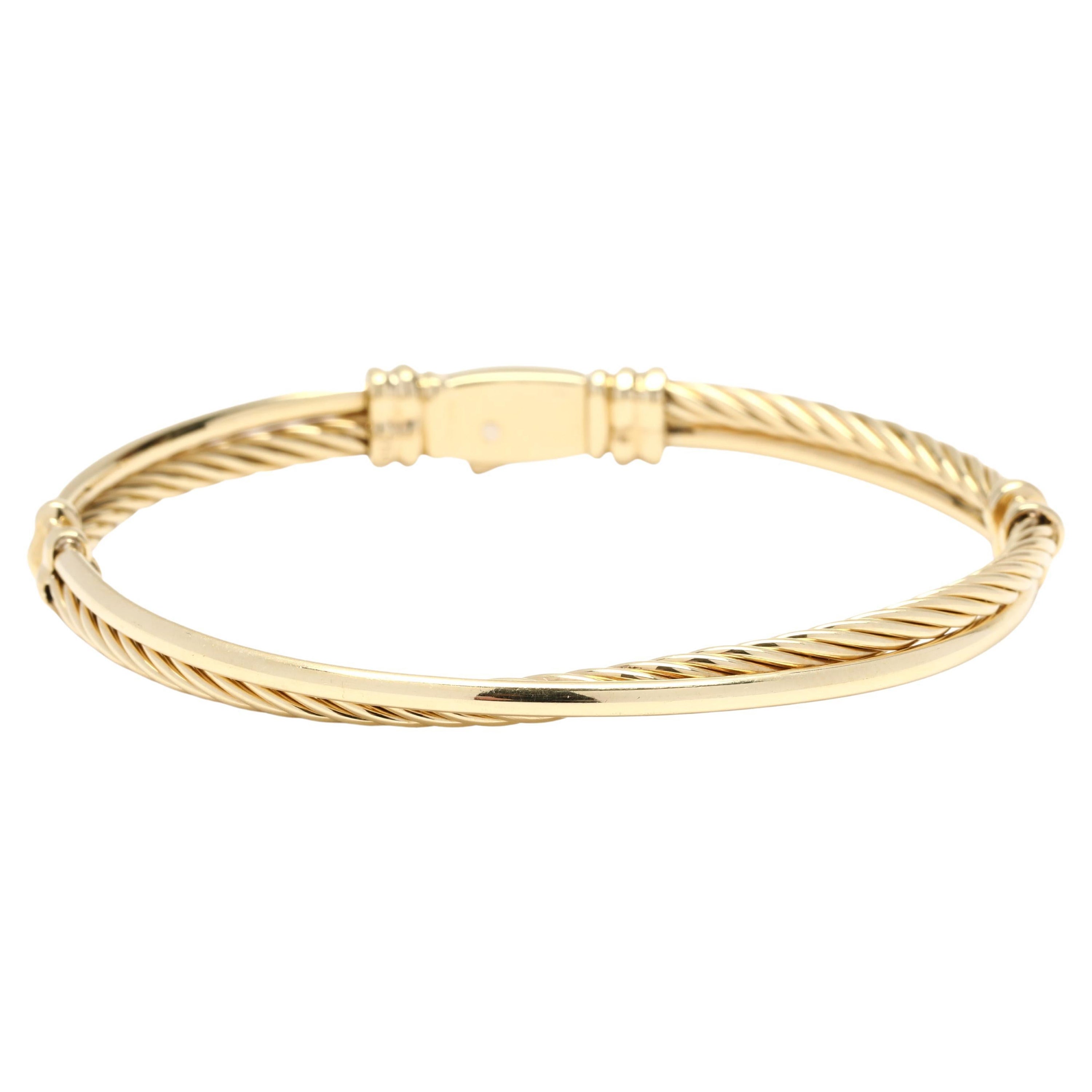 David Yurman Gold Crossover Bangle Bracelet, 18k Yellow Gold For Sale