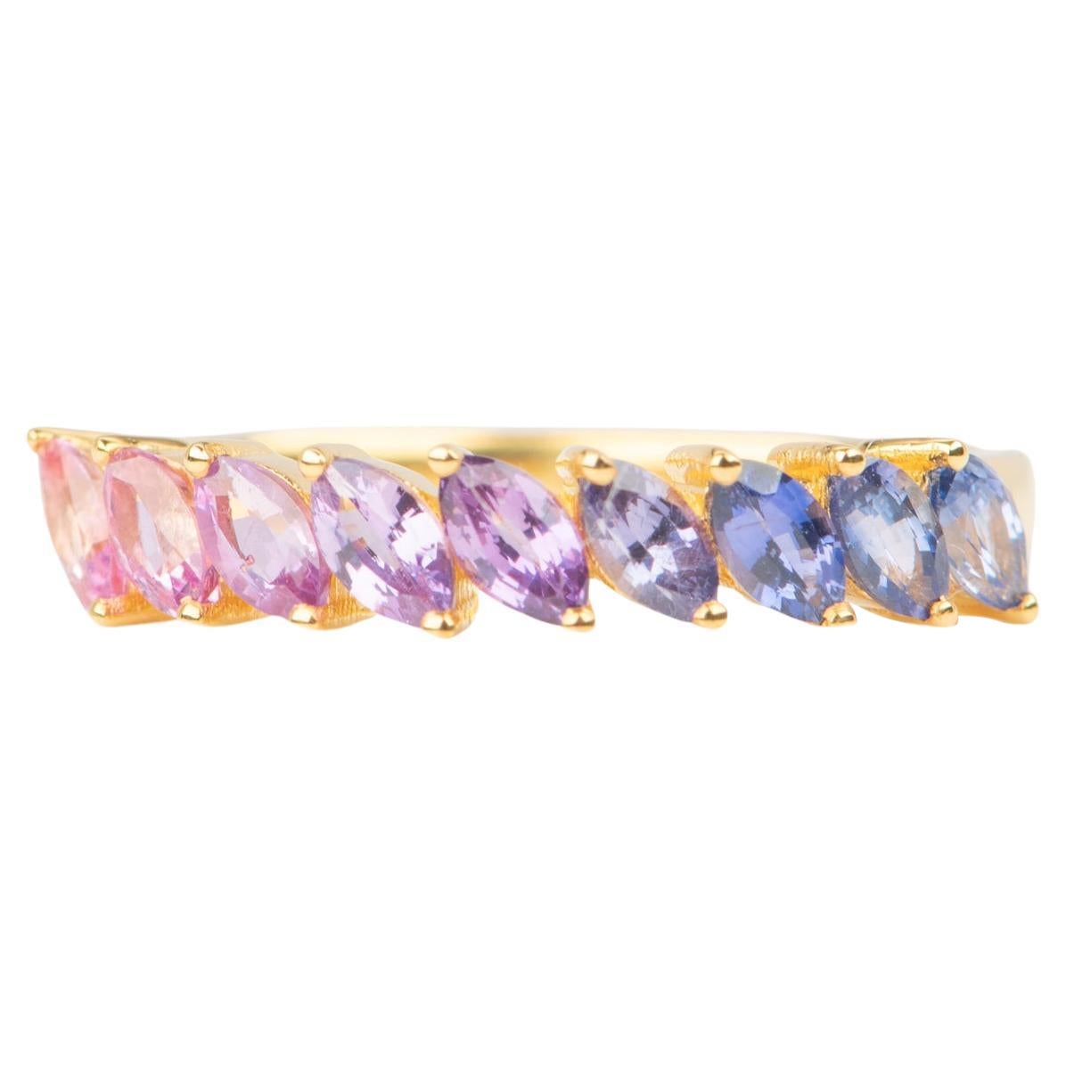 Pink to Lavender to Purple Ombre Sapphire Wedding Band 14K Gold R5090 For Sale