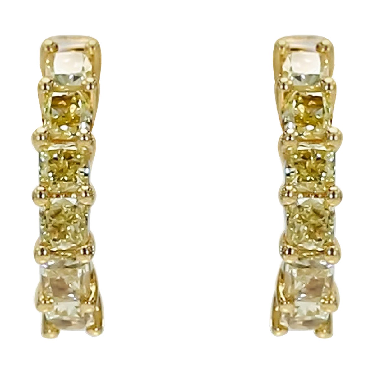 Natural Yellow Cushion Diamond .82 Carat TW Yellow Gold Drop Earrings For Sale