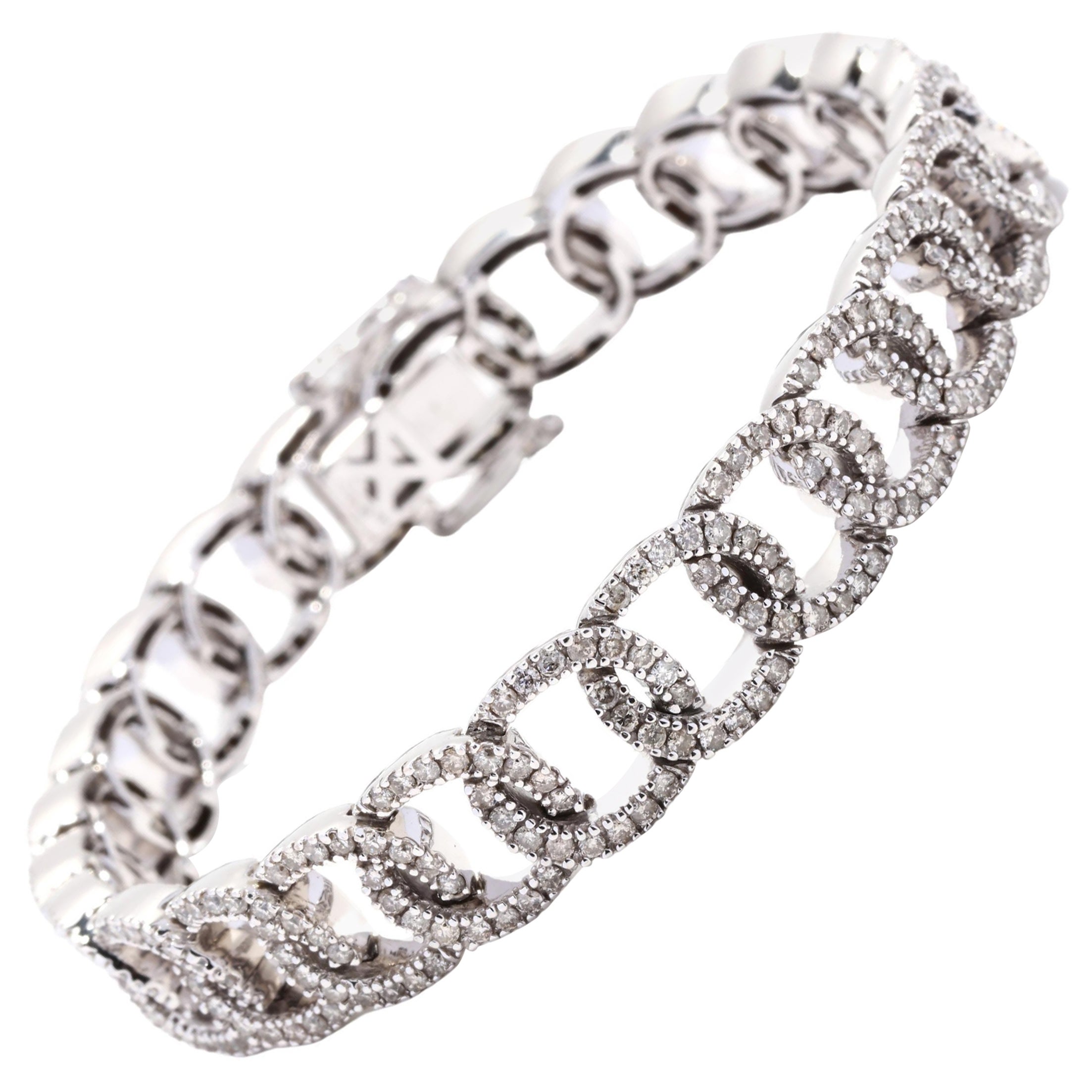 Bracelet à maillons fantaisie en or blanc 14 carats avec diamants 4,13 carats, longueur 7 pouces, déclaration
