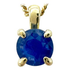 Round Cut Cornflower Blue Ceylon Sapphire 18k Gold Diamond Hidden Halo Pendant