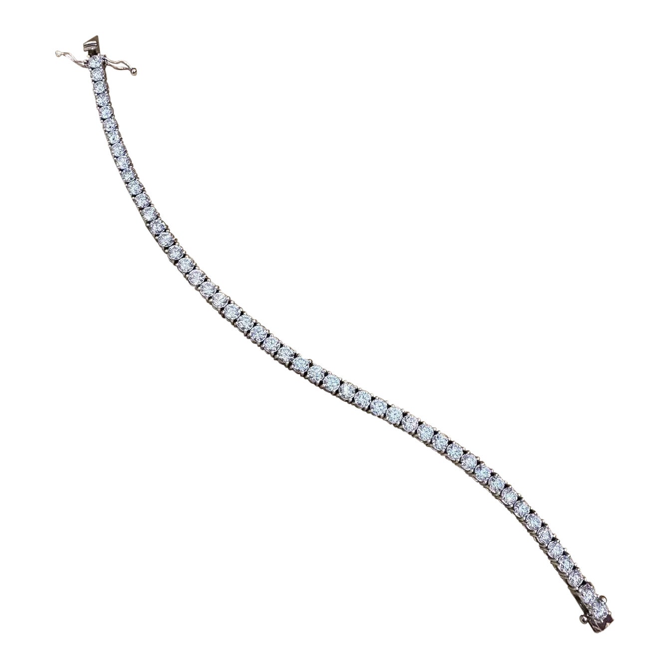Diamond Tennis Bracelet Rounds 7 Carats in 14k White Gold 7 inches For Sale