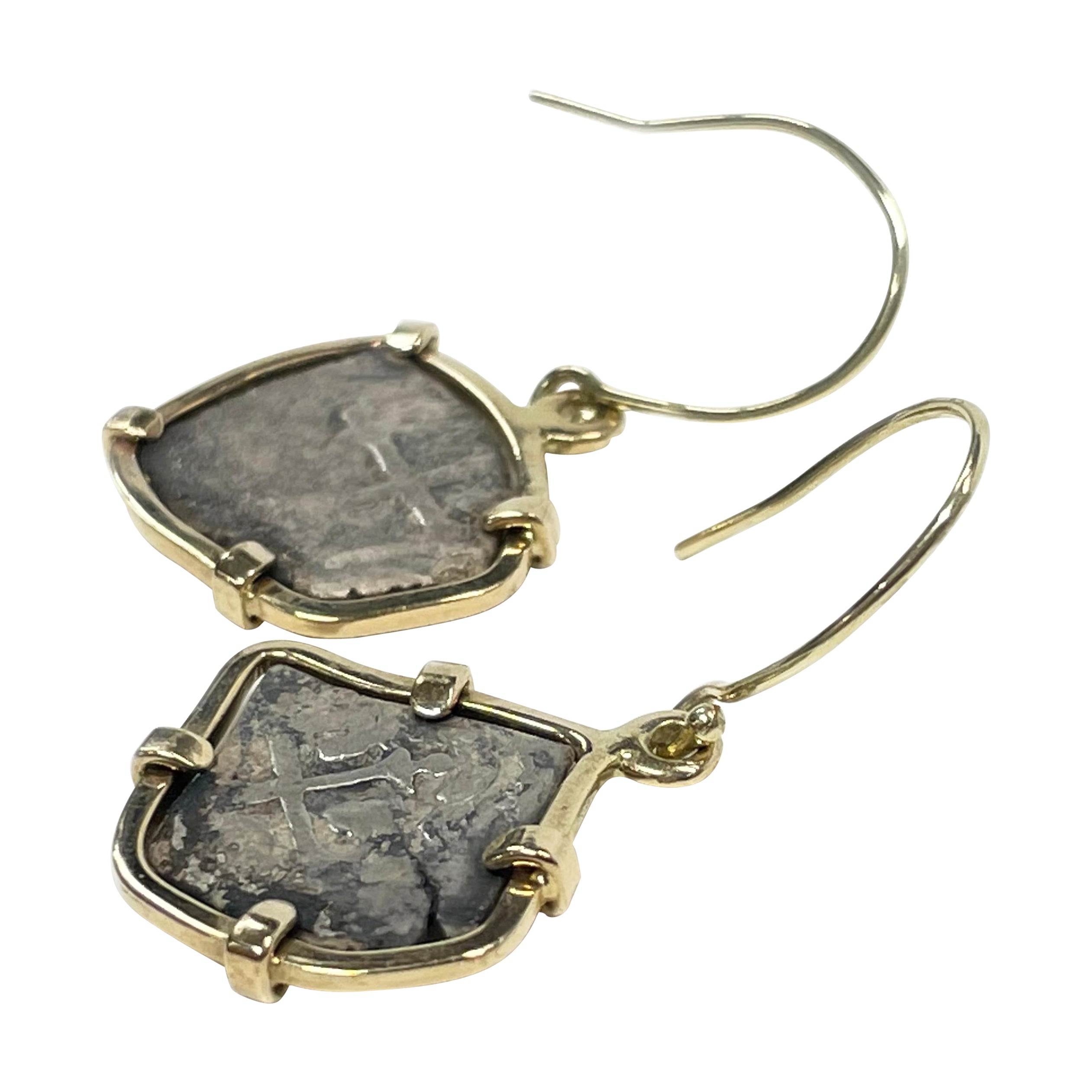 Atocha Yellow Gold Silver Coin Earrings