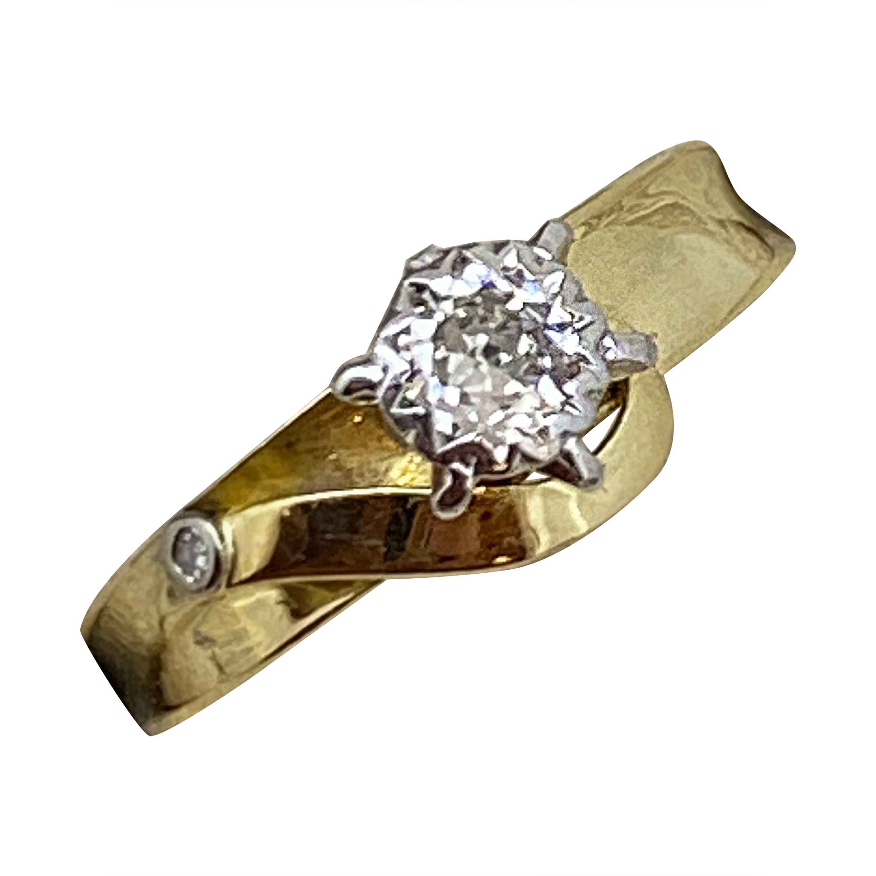 Retro 0.30ct Old-European Cut Diamond Solitaire with Accents Ring in 18K/Plat. For Sale