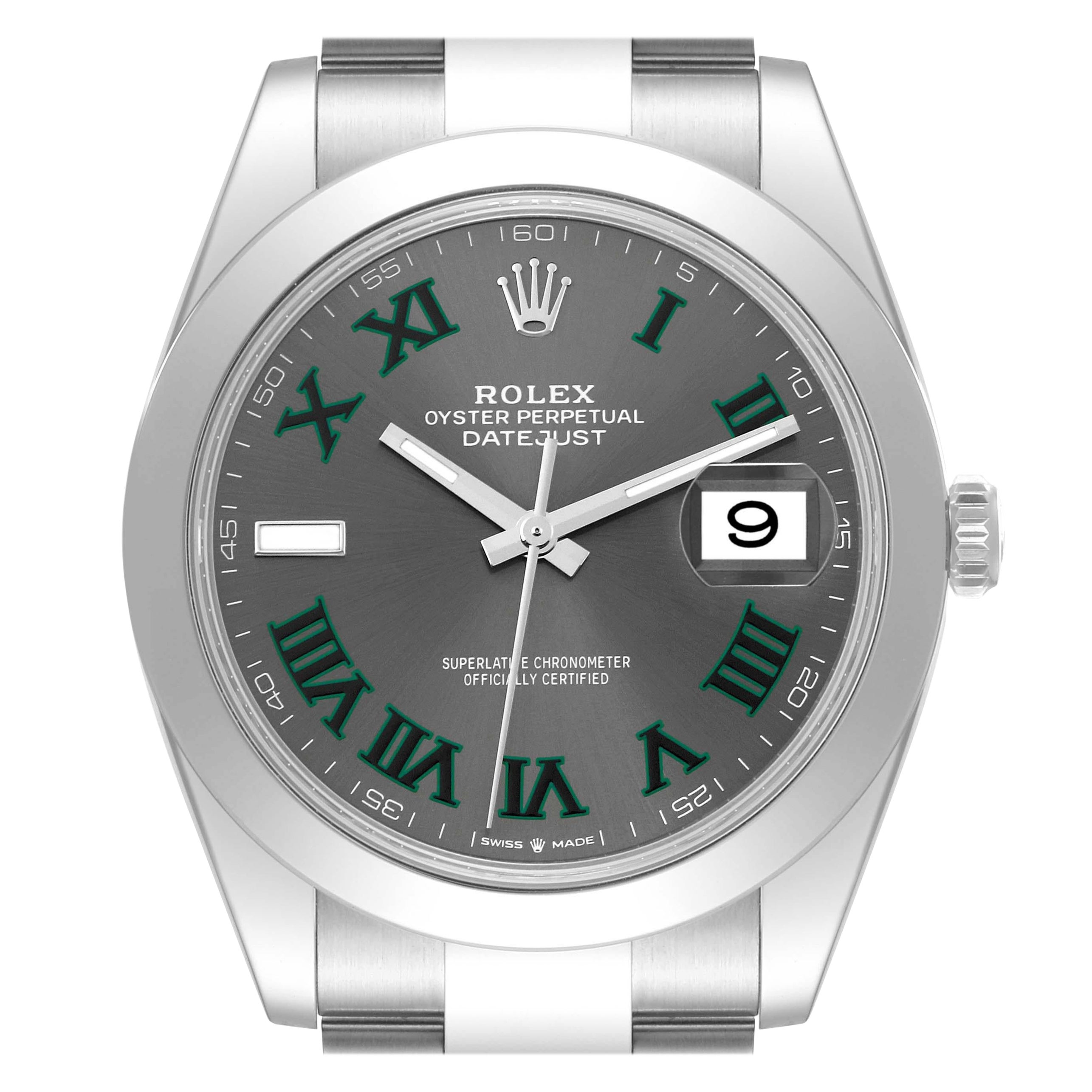 Rolex Datejust 41 Grey Green Wimbledon Dial Steel Mens Watch 126300 Box Card