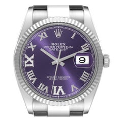 Rolex Datejust Steel White Gold Aubergine Diamond Dial Mens Watch 126234
