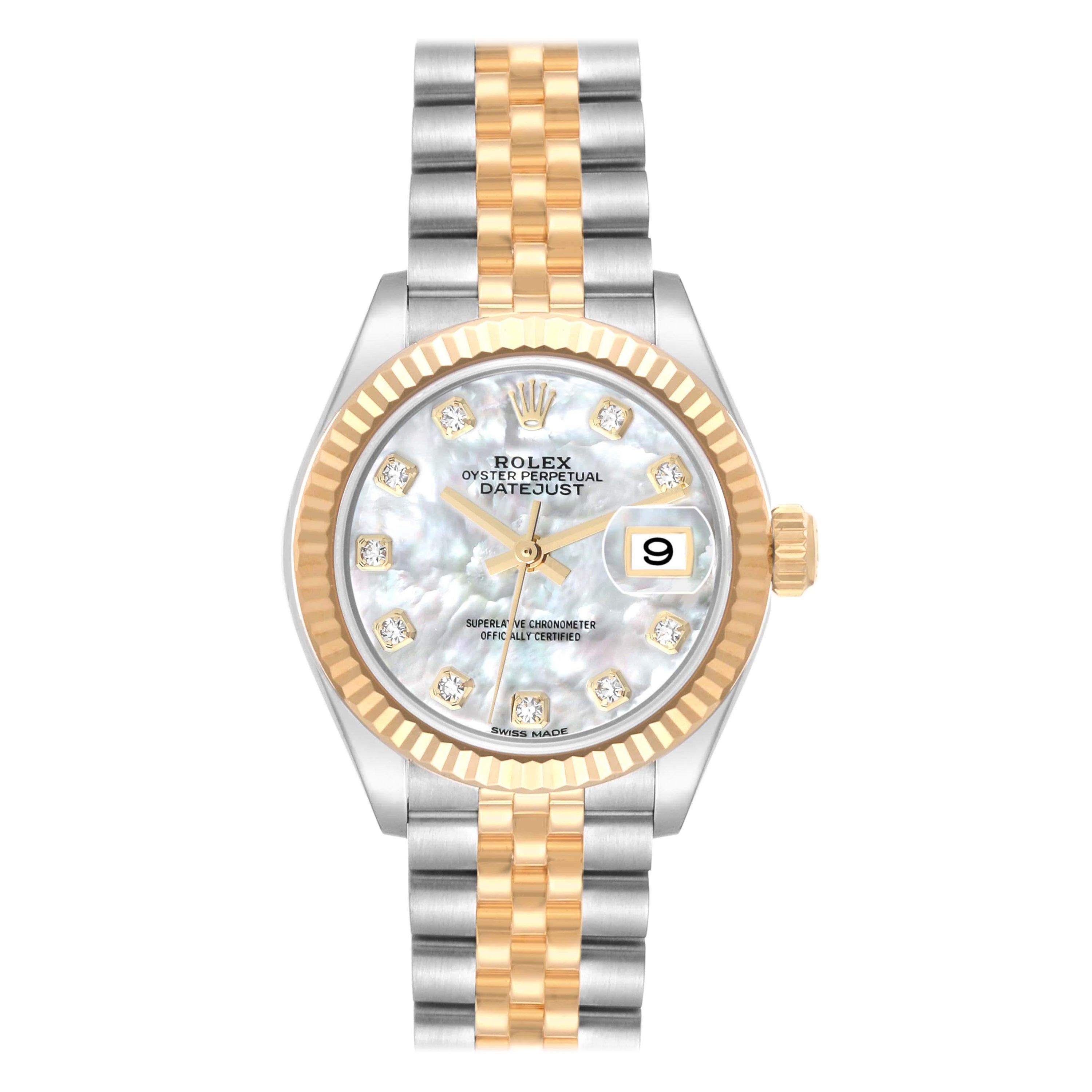 Rolex Datejust 28 Steel Yellow Gold Mother of Pearl Diamond Ladies Watch