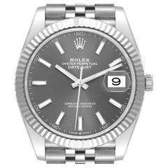 Rolex Datejust 41 Steel White Gold Slate Dial Mens Watch 126334 Box Card