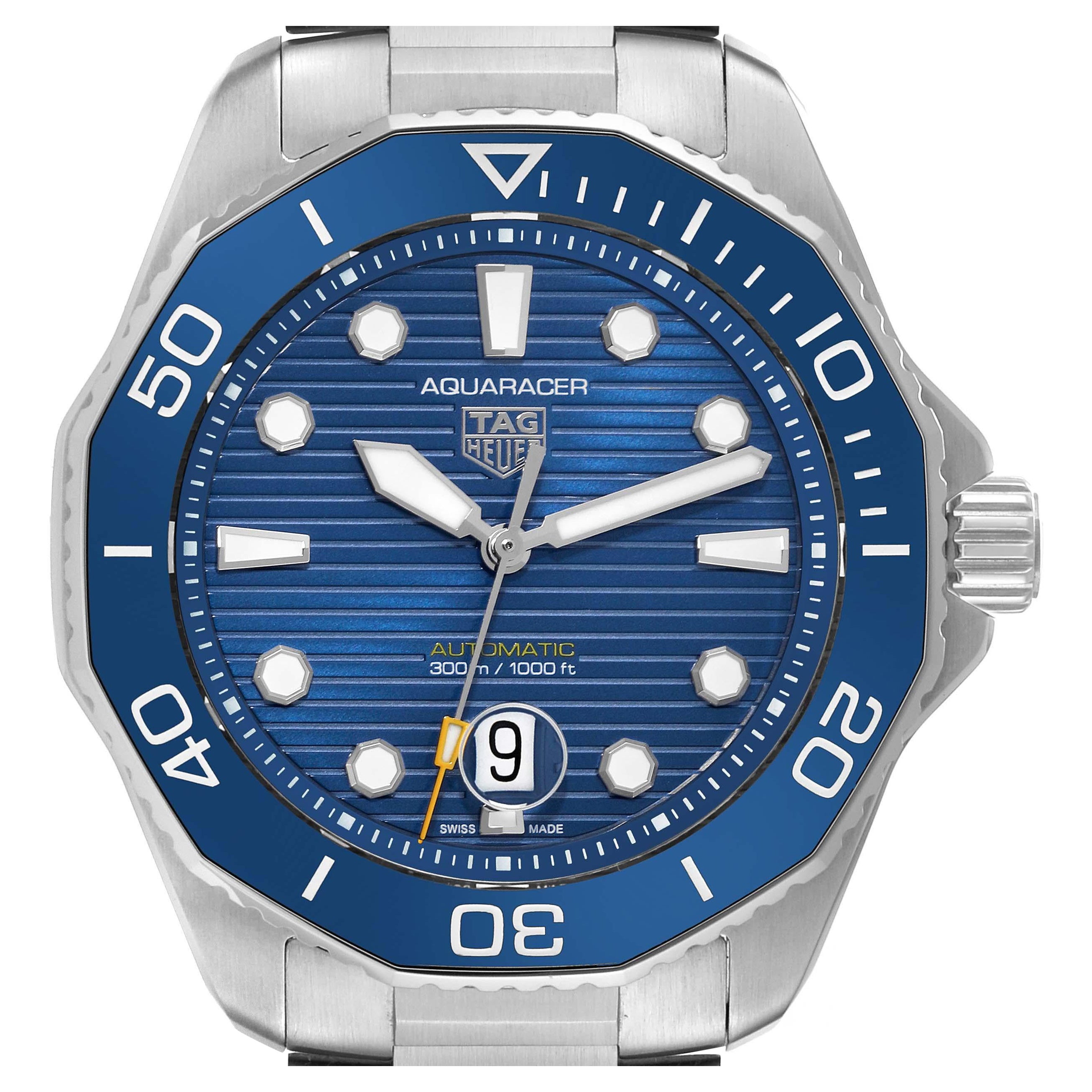 Tag Heuer Aquaracer Professional 300 Blue Dial Steel Mens Watch WBP201B Box Card For Sale