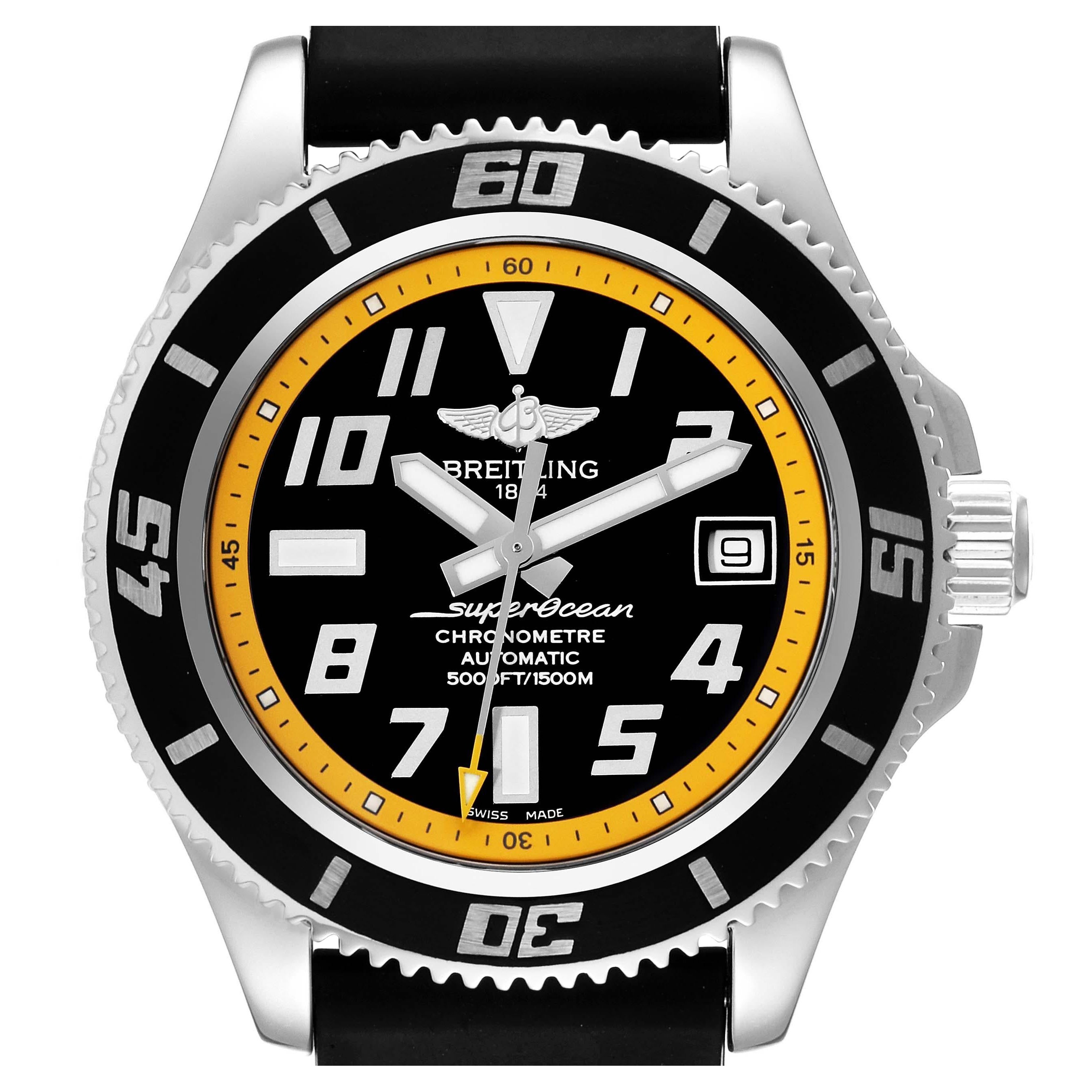 Breitling Superocean 42 Abyss Black Yellow Dial Steel Mens Watch A17364