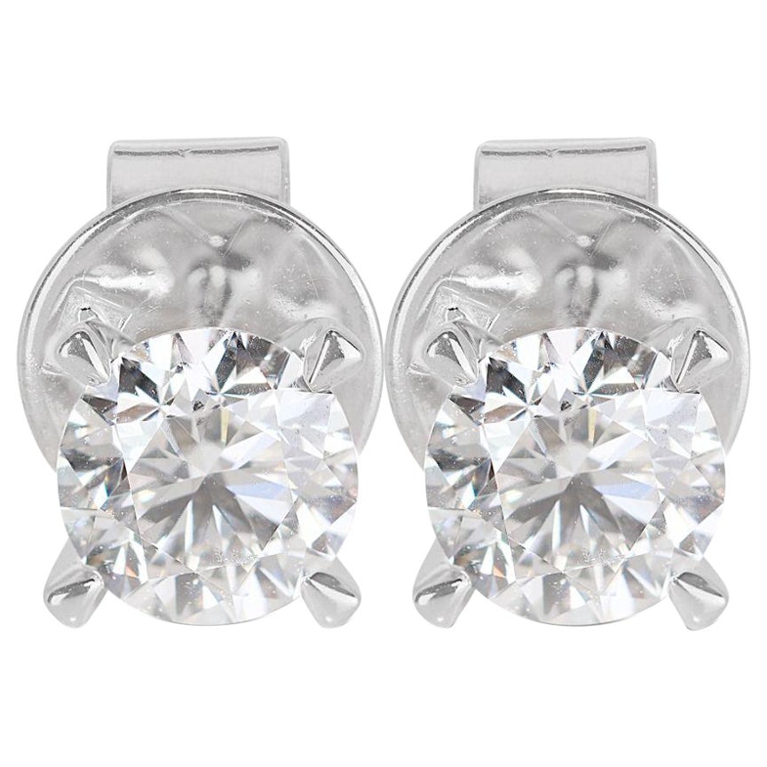 Sparkling 0.30ct Round Brilliant Natural Diamond Stud Earrings in 18K White Gold For Sale
