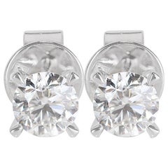 Clous d'oreilles en or blanc 18 carats avec diamants naturels brillants ronds de 0,30 carat