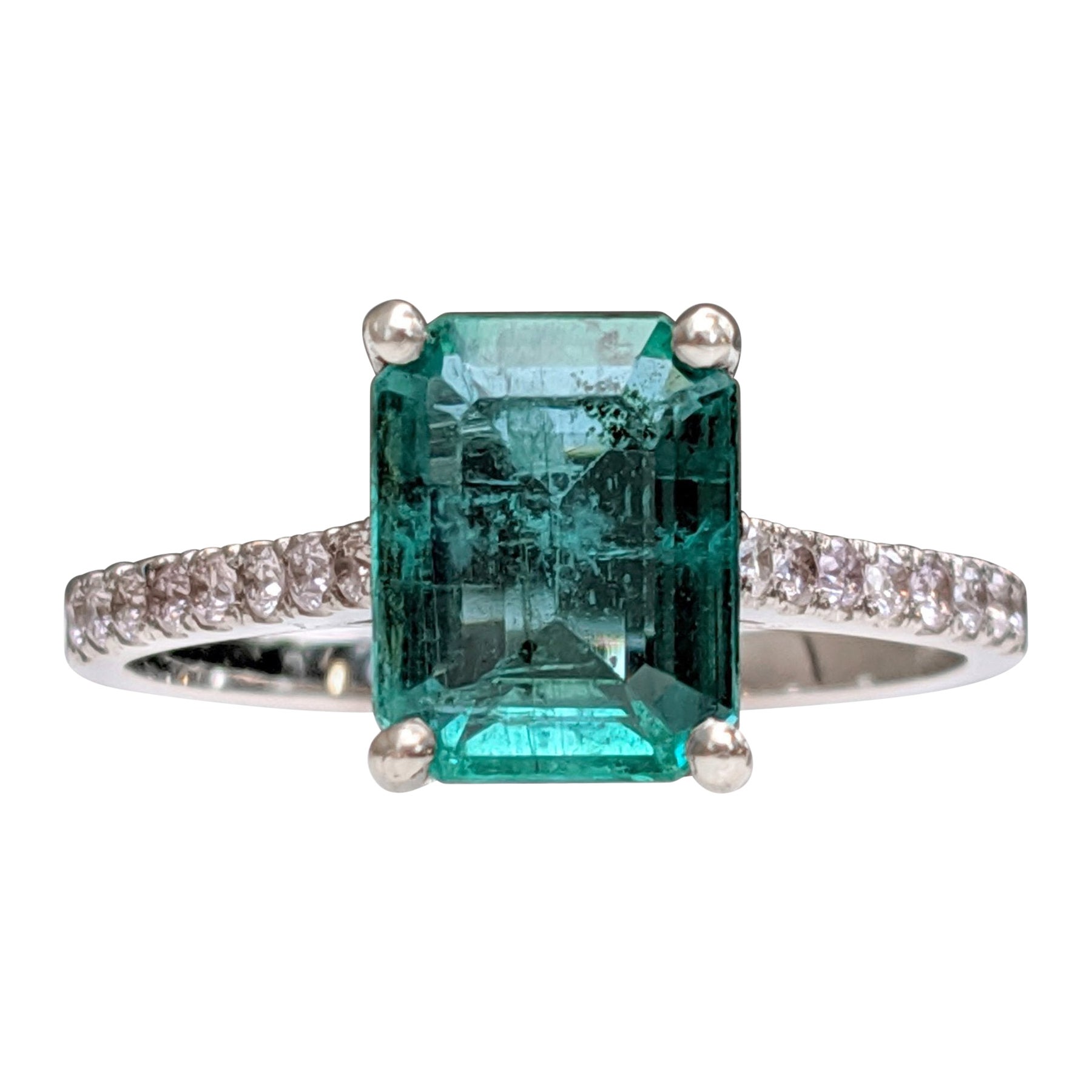NO RESERVE!  2.04 Carat Emerald & 0.21Ct Pink Diamonds - 14K White Gold Ring