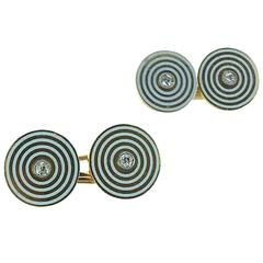1920s Art Deco Enamel Diamond Gold Cufflinks 11