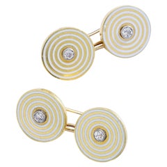 1920s Art Deco Enamel Diamond Gold Cufflinks