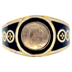 Antique George II Mourning Ring Polychrome Enamel 15 Karat old Dated 1800