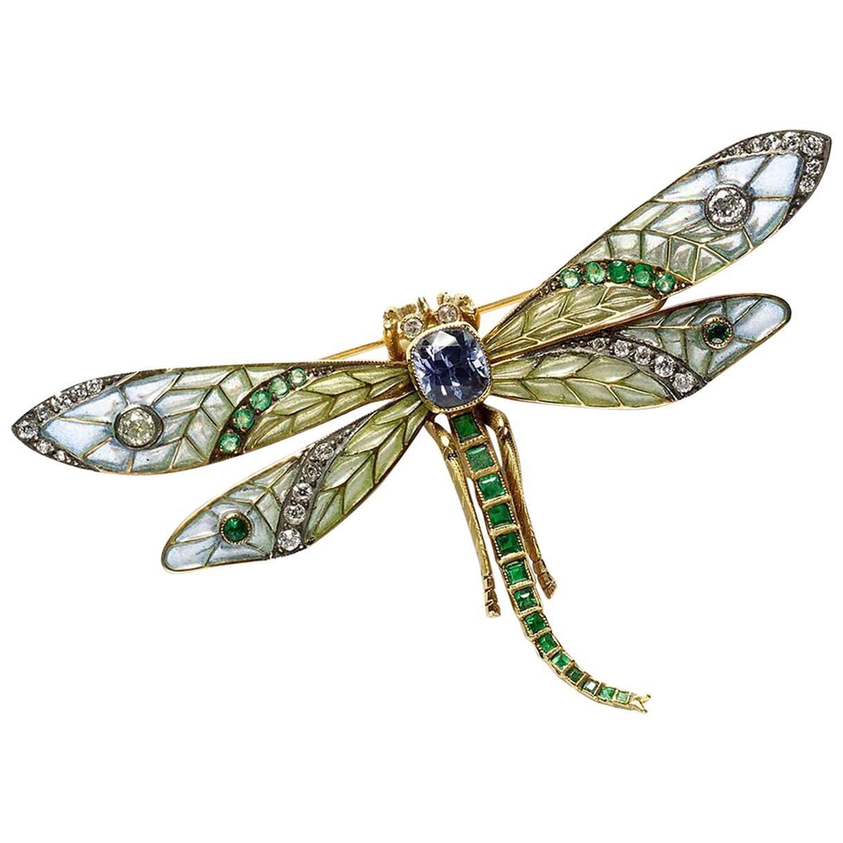 Plique à Jour Dragonfly Brooch For Sale at 1stdibs