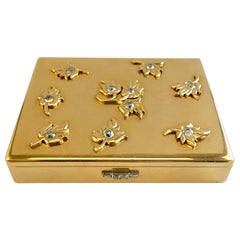 Retro Cartier Paris 1940s 18 Karat Gold Diamond Compact Cigarette Case