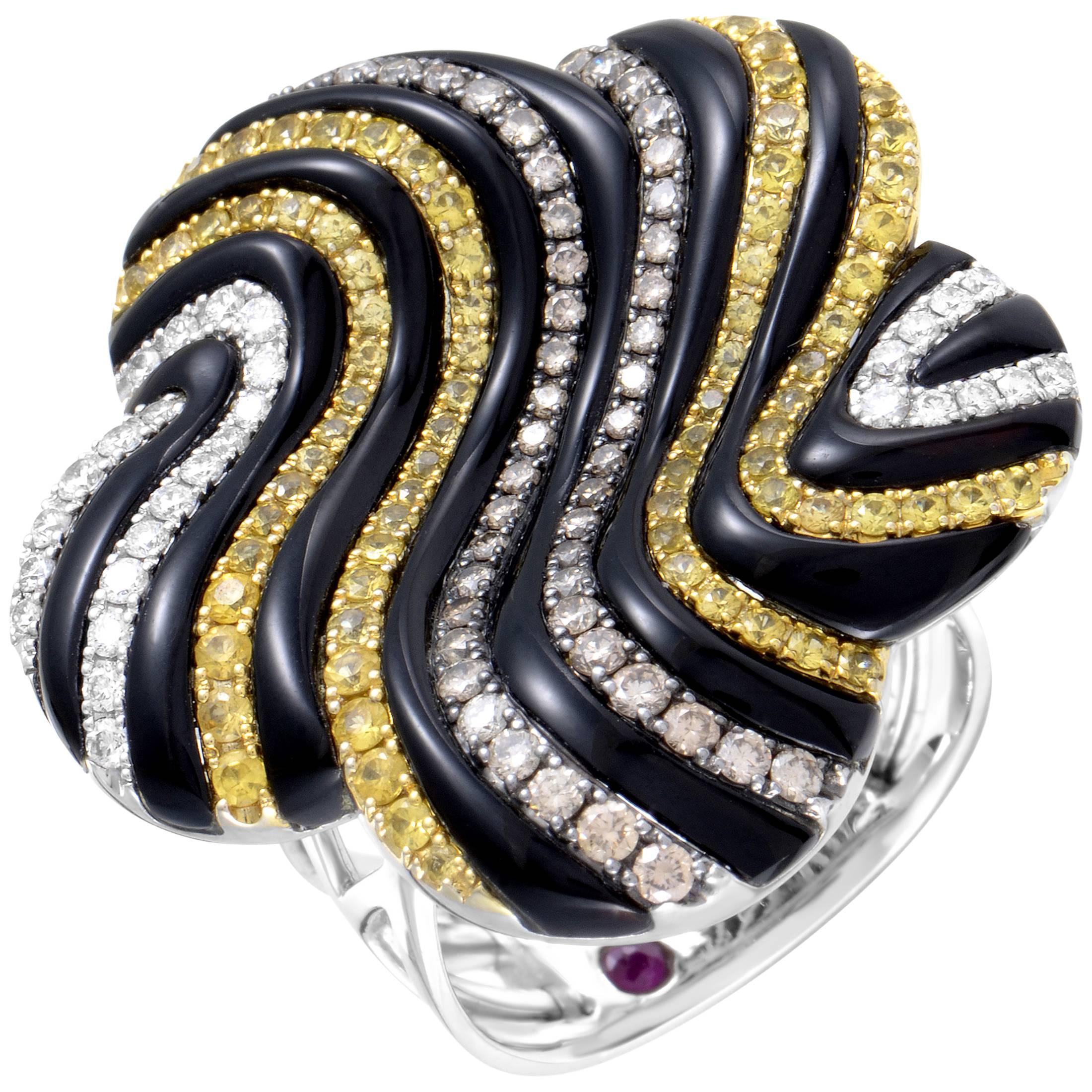 Roberto Coin Enameled White Gold Diamond and Sapphire Ring