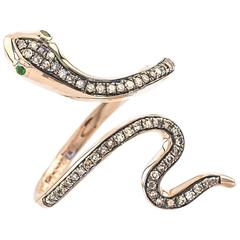 Gold Diamond and Garnet Serpent Ring