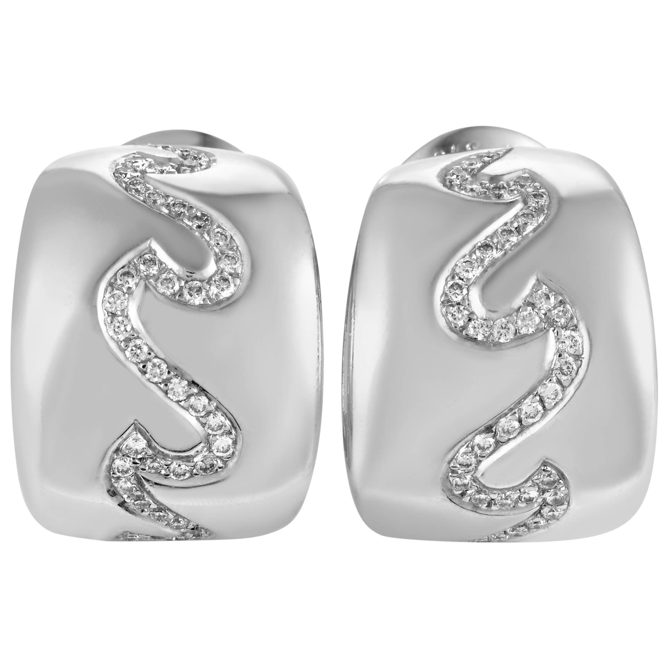 Van Cleef & Arpels White Gold Diamond Wave Huggie Earrings