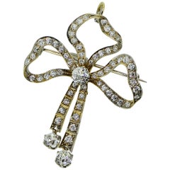 Edwardian Belle Epoch  Diamond Bow Motif Pendant Brooch
