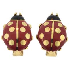 Cartier Enamel and Yellow Gold LadyBug Earrings 6