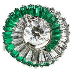 1950s  Emerald  Diamond Spiral Motif Ring