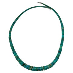 Early Santo Domingo Pueblo Greasy Caribbean Blue Green Heishi Turquoise Necklace
