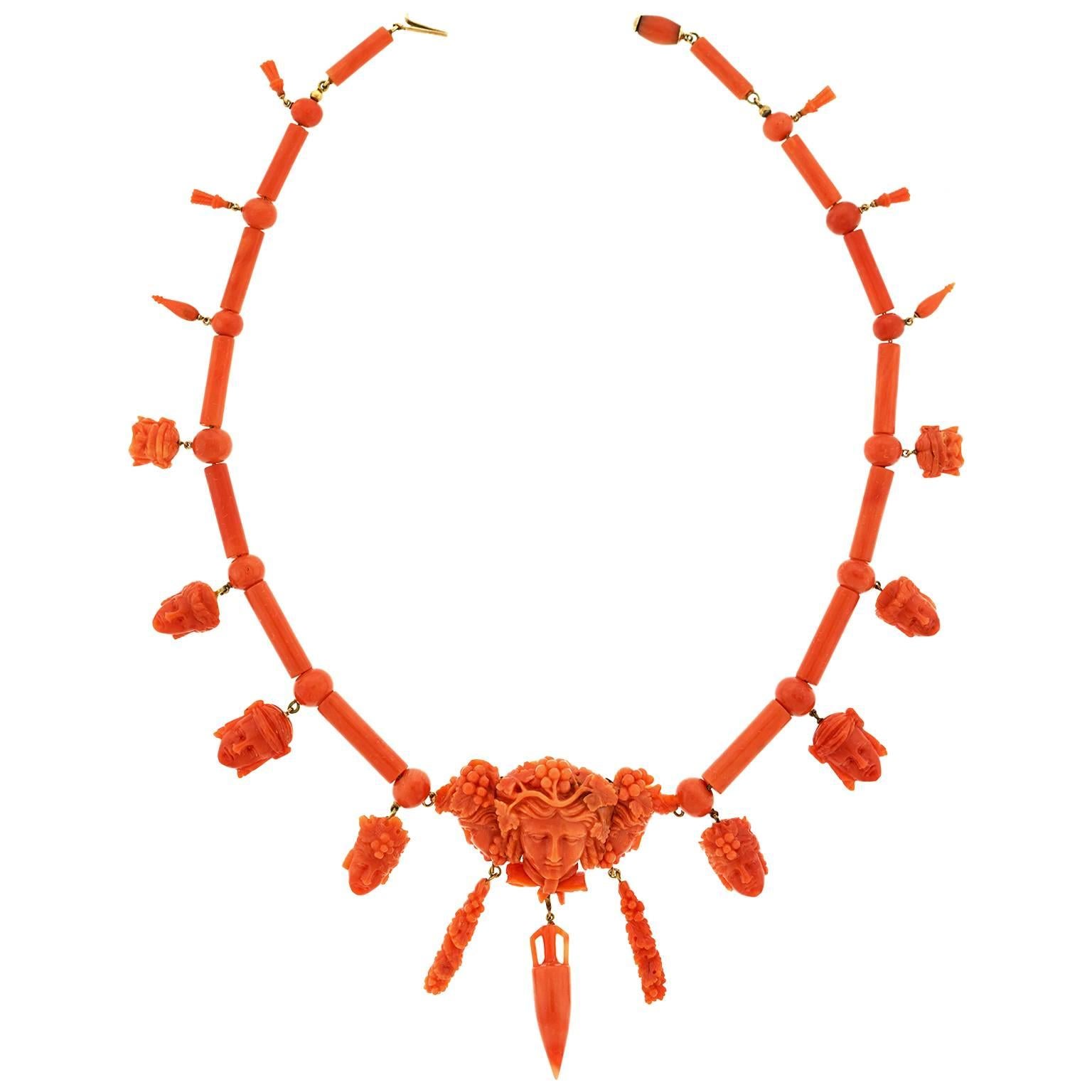 Sublime Archaeological Revival Coral and Gold Necklace