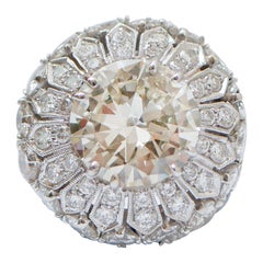 3.74 Carats Diamond, Sapphires, Diamonds, 18 Karat White Gold Ring.