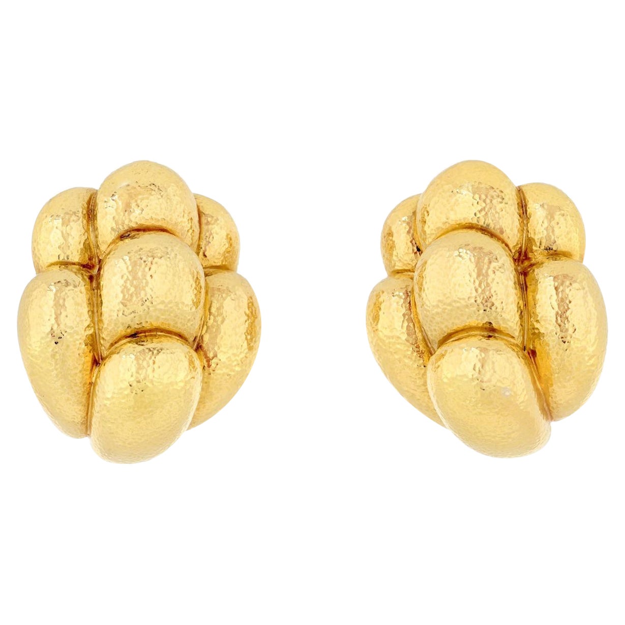 David Webb 18K Yellow Gold Of Lobed Textured Clip Earrings