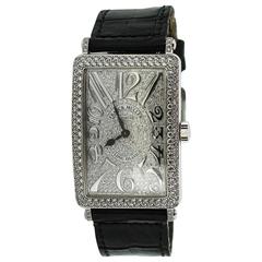 Frank Muller Long Island Montre à quartz style Tank en or blanc 18 carats et diamants