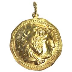 Large Greek Coin Style Gold Pendant
