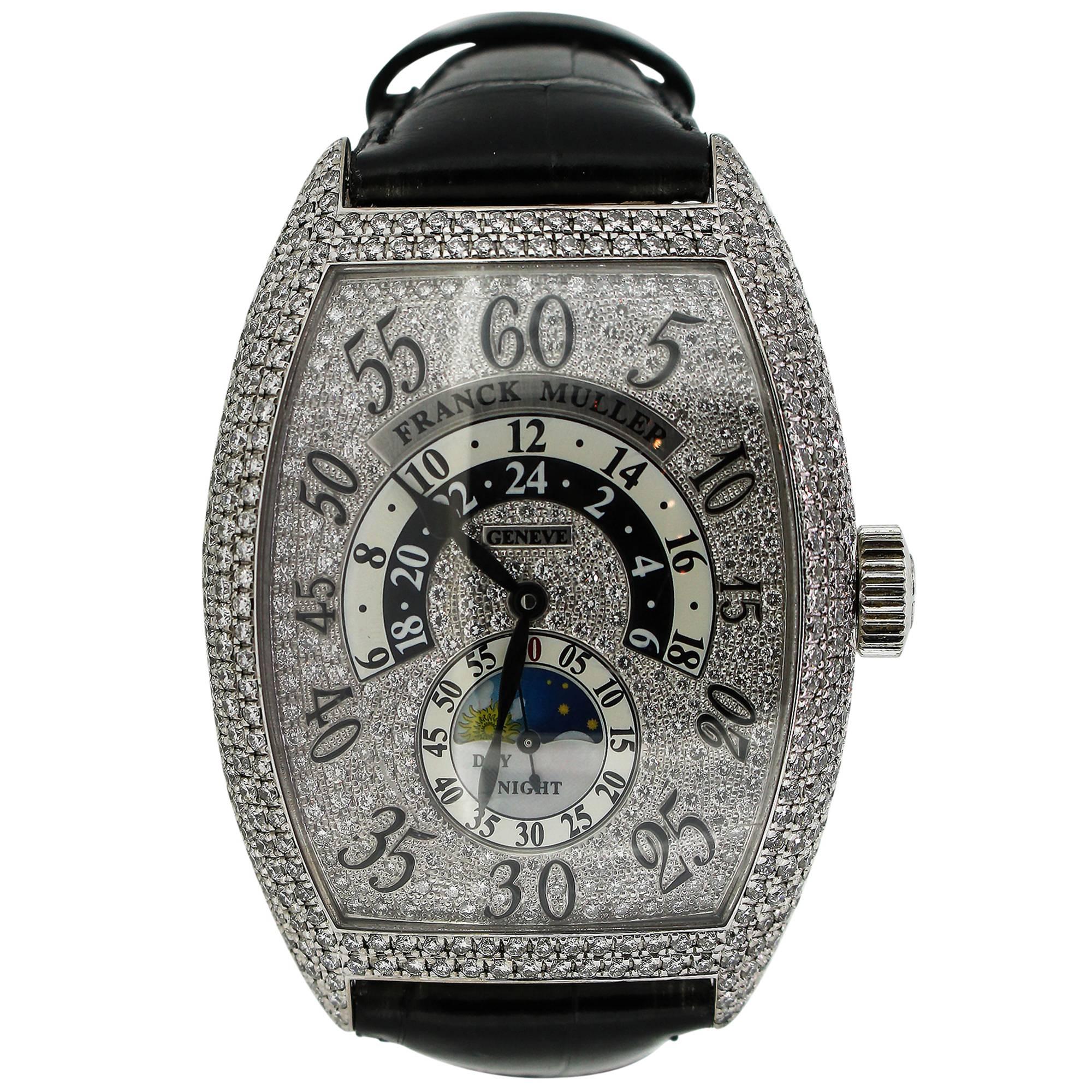 Franck Muller Conquistador 18Kt White Gold Watch With Diamond Face & Bezel