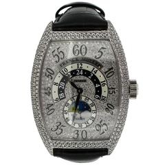 Franck Muller Conquistador 18Kt White Gold Watch With Diamond Face & Bezel