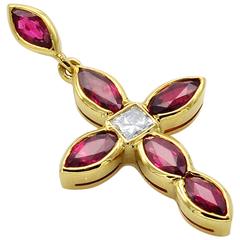 Ruby Diamonds and Gold Cross Pendant Charm