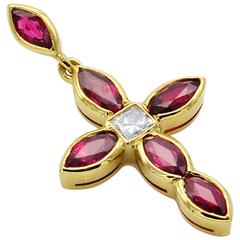 Ruby Diamonds and Gold Cross Pendant Charm 9